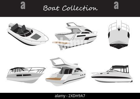 Ensemble de vecteurs de bateau. Yachts isolés sur fond blanc. Illustration de Vecteur