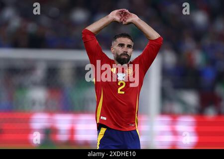 Dani Carvajal, de l'Espagne, fait des gestes lors du match de l'UEFA Euro 2024 Groupe B entre l'Espagne et l'Italie à l'Arena AufSchalke le 20 juin 2024 à Gelsenkirchen, Allemagne . Banque D'Images