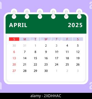 Calendrier d'avril 2025. Début du dimanche. Conception vectorielle Illustration de Vecteur