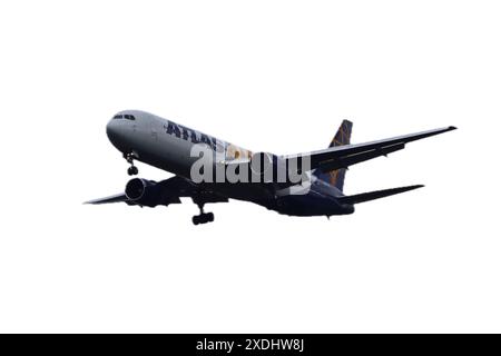 Kaiserslautern, Allemagne 15 août 2019 : un Atlas Air Boeing approche de la base aérienne de Ramstein Banque D'Images