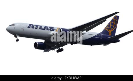 Kaiserslautern, Allemagne 15 août 2019 : un Atlas Air Boeing approche de la base aérienne de Ramstein Banque D'Images