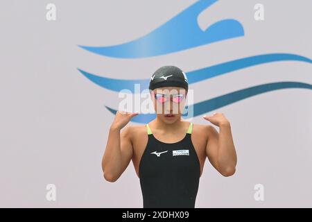 Roma, Italie. 23 juin 2024. Airi Mitsui, japonaise, se prépare à participer aux manches femmes papillon du 200 m lors du 60e meeting de natation Settecolli au stadio del Nuoto à Rome (Italie), le 23 juin 2024. Crédit : Insidefoto di andrea staccioli/Alamy Live News Banque D'Images