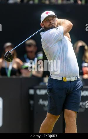 Tyrrell Hatton lors de la deuxième journée du tournoi de golf LIV de Nashville au Grove à College Grove, Tennessee, le 22 juin 2024. (Photo de Kindell Buchanan/Sipa USA) Banque D'Images