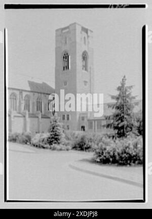 Christ Church, grosse pointe Farms, Michigan. Détail de la tour depuis le sud-ouest. Collection Gottscho-Schleisner Banque D'Images