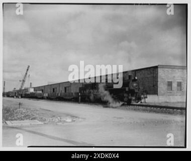 Elmira Holding and Reconsignation point, Elmira, New York. Entrepôt et train. Collection Gottscho-Schleisner Banque D'Images