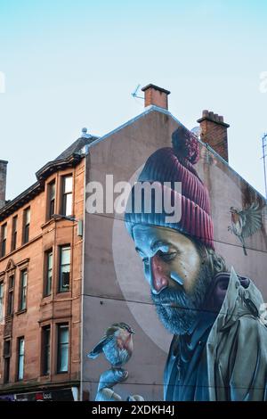 Peinture murale de St Mungo (L'oiseau qui n'a jamais volé) à Glasgow, Écosse - Royaume-Uni, décembre 2022 Banque D'Images