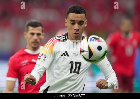 Francfort, Allemagne. 23 juin 2024. L'Allemand Jamal Musiala lors du match de football Euro 2024 entre la Suisse et l'Allemagne au Frankfurt Arena, Francfort, Allemagne - dimanche 23 juin 2024. Sport - Soccer . (Photo de Spada/LaPresse) crédit : LaPresse/Alamy Live News Banque D'Images