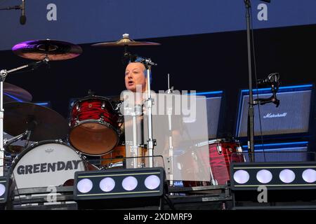 Newport, Royaume-Uni. 23 juin 2024. Tre Cool Drummer se produit en live avec le groupe punk américain Green Day au festival de l'île de Wight. Crédit : SOPA images Limited/Alamy Live News Banque D'Images