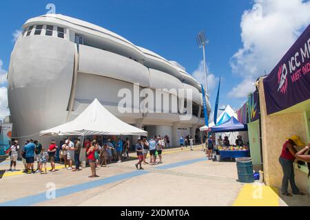 T20 Cricket au Barbados's Kensington Oval à Bridgetown le dimanche 23 juin 2024 match entre les États-Unis et l'Angleterre. L'Angleterre a vaincu les États-Unis. Banque D'Images