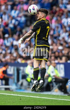 Barcelone, Espagne. 23 juin 2024. Vie du Real Oviedo lors du dernier deuxième match des séries éliminatoires LaLiga Hypermotion au Stage Front Stadium de Barcelone (crédit image : © Marti Segura Ramoneda/ZUMA Press Wire) USAGE ÉDITORIAL SEULEMENT! Non destiné à UN USAGE commercial ! Banque D'Images