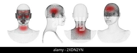 Modèle 3D filaire de tête humaine avec points faibles Illustration de Vecteur