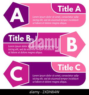 Ensemble de trois bannières horizontales colorées d'options. Modèle de conception infographique étape par étape. Illustration vectorielle Illustration de Vecteur