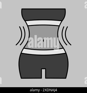 Icône en niveaux de gris de perte de poids avec la taille de la femme. Signe de corps féminin mince. Symbole graphique pour le site Web de fitness et de perte de poids et la conception d'applications, logo, application, interface utilisateur Illustration de Vecteur