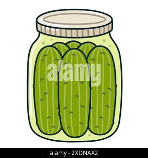 Pot de cornichons à l'aneth dans un style de dessin animé dessiné à la main simple. Illustration vectorielle mignonne. Illustration de Vecteur