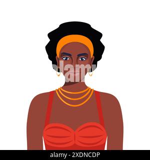 Femme noire indigène à la peau de la tribu africaine, portrait. Fille aborigène africaine avec une robe ethnique traditionnelle. Vecteur Illustration de Vecteur