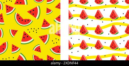 Définissez un motif sans couture avec une tranche de pastèque. motif de melon d'eau juteux Illustration de Vecteur