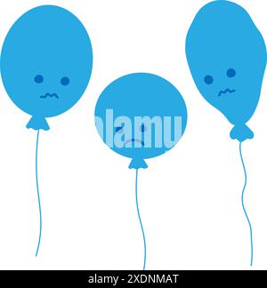 Ballons circulaires, ovales et dégonflés avec un visage souriant triste dans un style minimaliste Blue Monday concept. Vecteur. Isoler. EPS. Cartes de voeux, affiches, bannière, brochure, panneau d'affichage, prix, étiquette ou idée web Illustration de Vecteur