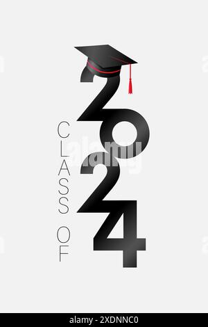 Classe de 2024 logo de graduation avec casquette académique noire. Illustration vectorielle Illustration de Vecteur