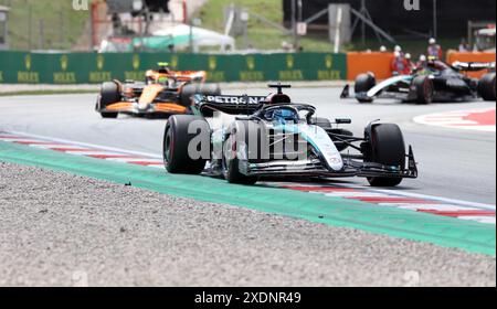 Sabadell, Barcelone, Espagne. 23 juin 2024. Montmelo Espagne 23 juin 2024 George Russell (63 GBR Mercedes ) lors de la course au Grand Prix de formule 1 Aramaco Espagne 2024 à Montmelo Espagne le 23 juin 2024 (image crédit : © Xavi Urgeles/ZUMA Press Wire) USAGE ÉDITORIAL SEULEMENT! Non destiné à UN USAGE commercial ! Banque D'Images