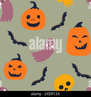 Vecteur de motif sans couture de personnages d'Halloween Illustration de Vecteur