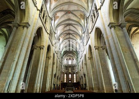 Saint-Antoine l'Abbaye labellisé les plus Beaux villages de France. Intérieur de l'église abbatiale construite du XIIe au XVe siècle. Isère. Auvergn Banque D'Images