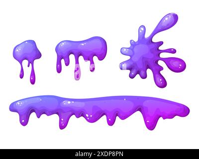 Mucus de boue splat. Taches et blobs liquides collants. Snot et taches colorées de bande dessinée gelée. Illustration vectorielle isolée sur fond blanc Illustration de Vecteur