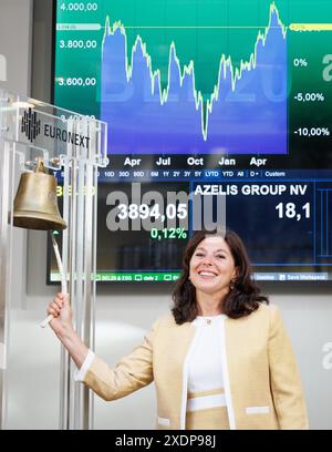 Bruxelles, Belgique. 24 juin 2024. Anna Bertona, PDG d’Azelis, a photographié lors de la cérémonie d’ouverture de la Bourse Euronext Brussels à Bruxelles, en accueillant Azelis Group dans l’indice Bel20, lundi 24 juin 2024. BELGA PHOTO BENOIT DOPPAGNE crédit : Belga News Agency/Alamy Live News Banque D'Images