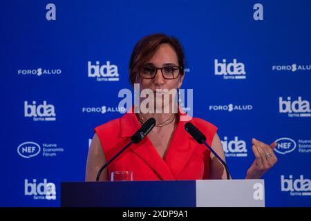Madrid, Espagne. 24 juin 2024. Monica Garcia, ministre de la santé du gouvernement espagnol, participe ce matin à Madrid à un petit-déjeuner informatif. Crédit : D. Canales Carvajal/Alamy Live News Banque D'Images