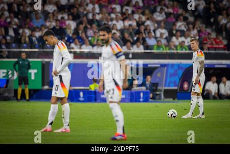 Francfort, Allemagne. 23 juin 2024. Toni Kroos (DFB) Jamal Musiala (DFB) Ilkay Gündogan (DFB) Suisse - Allemagne Schweiz - Deutschland 23.06.2024 crédit : Moritz Muller/Alamy Live News Banque D'Images