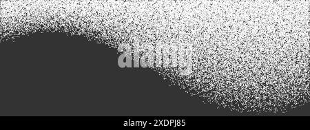 Onde de gradient bw bruitée bg avec texture tramée. Illustration monochrome de gradation de ton vectoriel avec motif de demi-ton grunge. Encre chaotique gritty Illustra Illustration de Vecteur