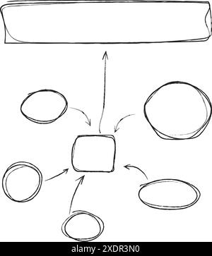 Diagramme de flux de processus dessiné à la main. Eléments pour infographie. Flèches, cercles et conception d'écriture abstraite. Illustration vectorielle Illustration de Vecteur