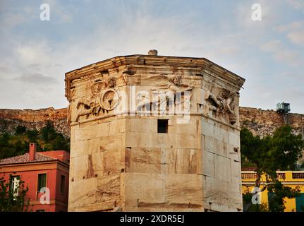 Tour des vents, aussi appelé Horologion d'Androkinos, Athènes, Grèce, Europe Banque D'Images