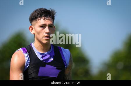 Bruxelles, Belgique. 24 juin 2024. Luis Vazquez d'Anderlecht photographié lors d'une séance d'entraînement de l'équipe belge de football RSC Anderlecht, lundi 24 juin 2024 à Bruxelles, en préparation de la prochaine saison 2024-2025 de la première division Jupiler Pro League. BELGA PHOTO VIRGINIE LEFOUR crédit : Belga News Agency/Alamy Live News Banque D'Images