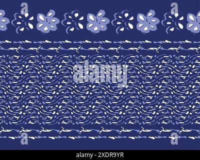 Fond de modèle sans couture de vecteur abstrait à effet de point bleu Indigo. Motif masculin moderne pour un motif imprimé à la main tendance. Illustration de Vecteur