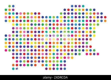 Carte abstraite de la Bulgarie montrant la région du pays avec un motif de cercles colorés Illustration de Vecteur