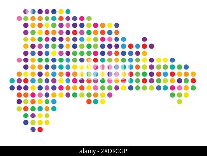 Carte abstraite de la République dominicaine montrant la région du pays avec un motif de cercles colorés Illustration de Vecteur