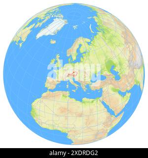 Vue de la Terre depuis l'espace montrant l'emplacement du pays Autriche en Europe. Le pays est mis en évidence par un polygone rouge. Les petits pays le sont Banque D'Images