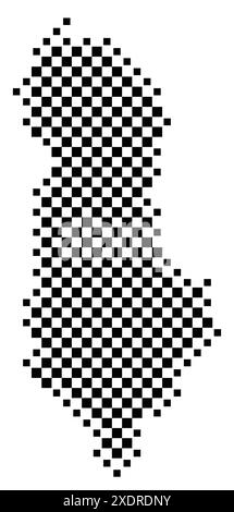 Carte abstraite de l'Albanie montrant le pays avec un motif de carrés noirs et blancs comme un échiquier Illustration de Vecteur