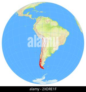 Vue de la Terre depuis l'espace montrant l'emplacement du pays Chili en Amérique du Sud. Le pays est mis en évidence par un polygone rouge. Petit Countrie Banque D'Images