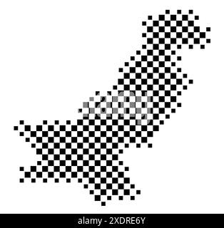 Carte abstraite du Pakistan montrant le pays avec un motif de carrés noirs et blancs comme un échiquier Illustration de Vecteur