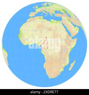 Vue de la Terre depuis l'espace montrant l'emplacement du pays Cameroun en Afrique. Le pays est mis en évidence par un polygone rouge. Petits pays Ar Banque D'Images