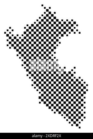 Carte abstraite du Pérou montrant le pays avec un motif de carrés noirs et blancs comme un échiquier Illustration de Vecteur
