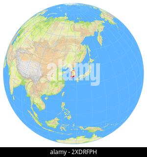 Vue de la Terre depuis l'espace montrant l'emplacement du pays Corée du Sud en Asie. Le pays est mis en évidence par un polygone rouge. Petits pays a Banque D'Images