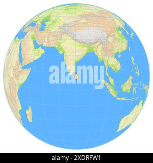 Vue de la Terre depuis l'espace montrant l'emplacement du pays Sri Lanka en Asie. Le pays est mis en évidence par un polygone rouge. Les petits pays le sont Banque D'Images