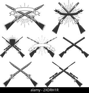 Fusils de chasse croisés et fusils. Elément de design pour emblème, signe. Illustration de Vecteur