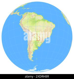 Vue de la Terre depuis l'espace montrant l'emplacement du pays Paraguay en Amérique du Sud. Le pays est mis en évidence par un polygone rouge. Petit nombre Banque D'Images