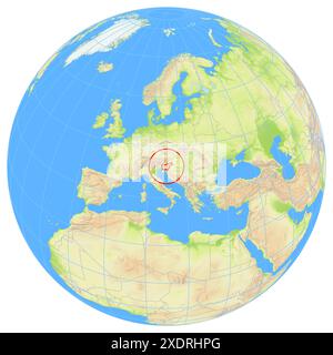 Vue de la Terre depuis l'espace montrant l'emplacement du pays Slovénie en Europe. Le pays est mis en évidence par un polygone rouge. Petits pays Ar Banque D'Images