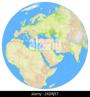 Vue de la Terre depuis l'espace montrant l'emplacement du pays Syrie en Asie. Le pays est mis en évidence par un polygone rouge. Les petits pays sont al Banque D'Images