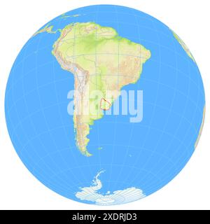 Vue de la Terre depuis l'espace montrant l'emplacement du pays Uruguay en Amérique du Sud. Le pays est mis en évidence par un polygone rouge. Petit compteur Banque D'Images