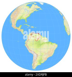 Vue de la Terre depuis l'espace montrant l'emplacement du pays Venezuela en Amérique du Sud. Le pays est mis en évidence par un polygone rouge. Petit coun Banque D'Images